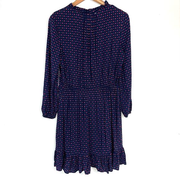 Draper James Printed Popover Tie Dress in Nassau Navy Blue Red Floral Polka Dot - Picture 13 of 16